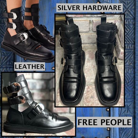 Free People Black Leather Hardware Elea Hybrid Boots Size 8 new - Picture 1 of 8